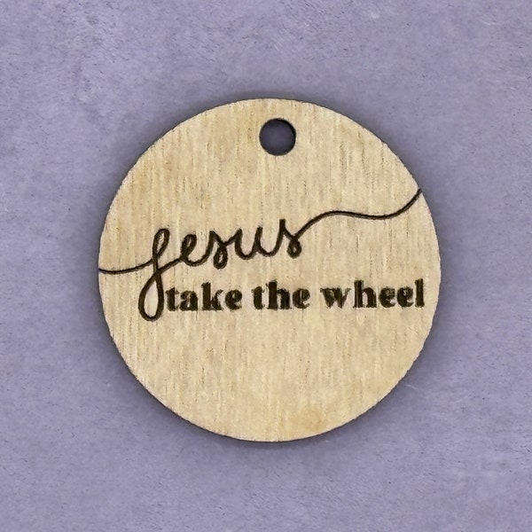 Jesus Take the Wheel Wooden Charm for Beaded Wristlet Key Fob, Keychain