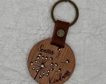 Scatter Kindness Rhinestone Laser Engraved Wooden Keychain Round