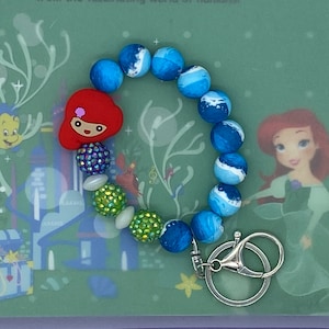 Mermaid Princess Silicone + Rhinestone Beaded Wristlet Key Fob