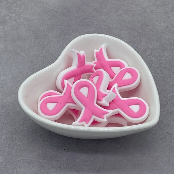 Breast Cancer Ribbon Silicone Bead