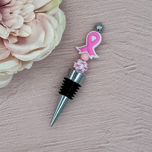 Pink Ribbon Silicone Beaded Wine Stopper