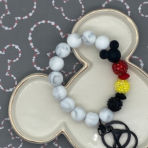 Llavero clásico con diamantes de imitación de Mr Mouse + pulsera con cuentas de silicona