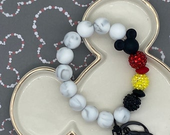 Llavero clásico de Mr Mouse con cuentas de silicona y diamantes de imitación