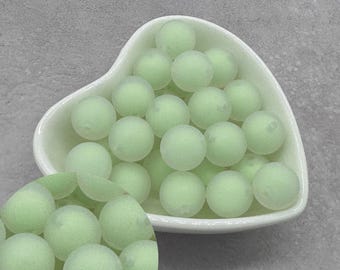 Frosted Green 15mm Silicone Beads, Round Silicone Bead, Wholesale beads