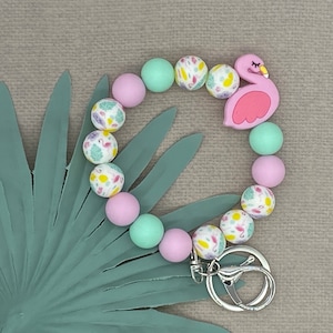 Llavero de pulsera con cuentas Flamingo Paradise