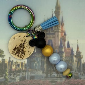 Magic World Castle Silicone Beaded Purse Charm Keychain, tassel