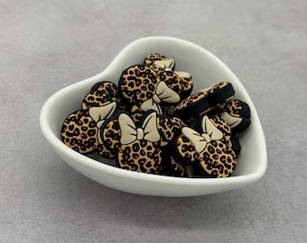 Girl Mouse Leopard Double Sided Silicone Focal Bead