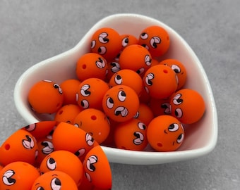 Citrus Bird Printed 15mm Silicone Beads, Round Silicone Bead, Wholesale beads