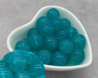 Teal Turquoise Jelly Glitter 15mm Silicone Beads, DIY Craft Supplies