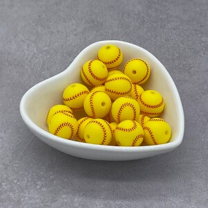 Softball Printed 15mm Silicone Beads, Round Silicone Bead, Wholesale beads