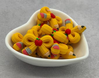 Pencil Bow 3D Silicone Focal Bead