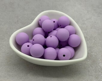 Bright Lavender Purple 15mm Round Silicone Beads