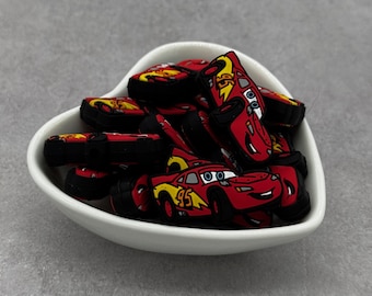 Red Race Car Lightening Bolt Silicone Focal Bead
