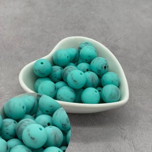 Turquoise Marble Printed 15mm Silicone Beads