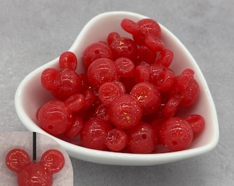 Confetti Red Mouse Head Glossy Silicone Beads, Round Silicone Bead, Wholesale beads