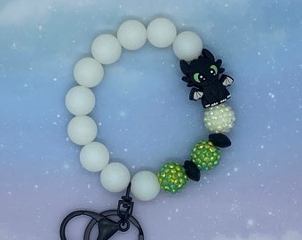 Night Dragon Crystal + Silicone Glowing Beaded Wristlet Key Fob