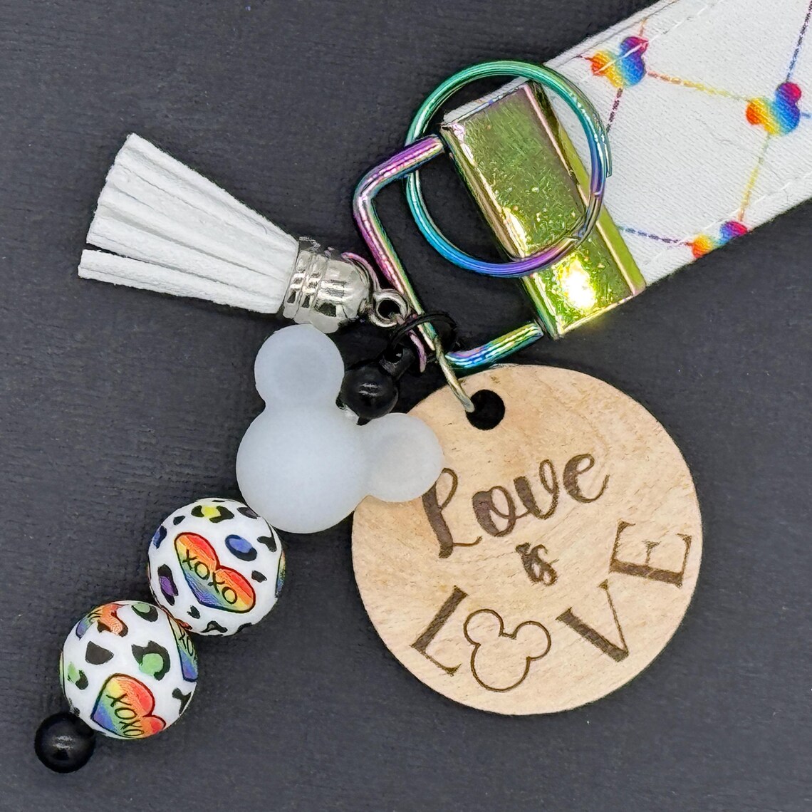 Pride Key Quilted Mouse Rainbow Pride Fabric Wrist Key Fob, Wooden Charm, Tassel ...