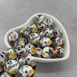 Mouse Couple Printed 15mm Silicone Beads, Round Silicone Bead, Wholesale beads