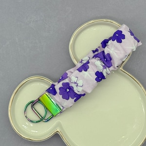 Hidden Mouse Purple Pansy Flower Scrunchie Wrist Key Fob