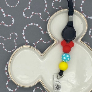 Vintage Ms Mouse Silicone Beaded Badge Reel Holder Lanyard