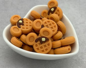 Mouse Waffle, Butter, Syrup Double Sided Silicone Focal Bead