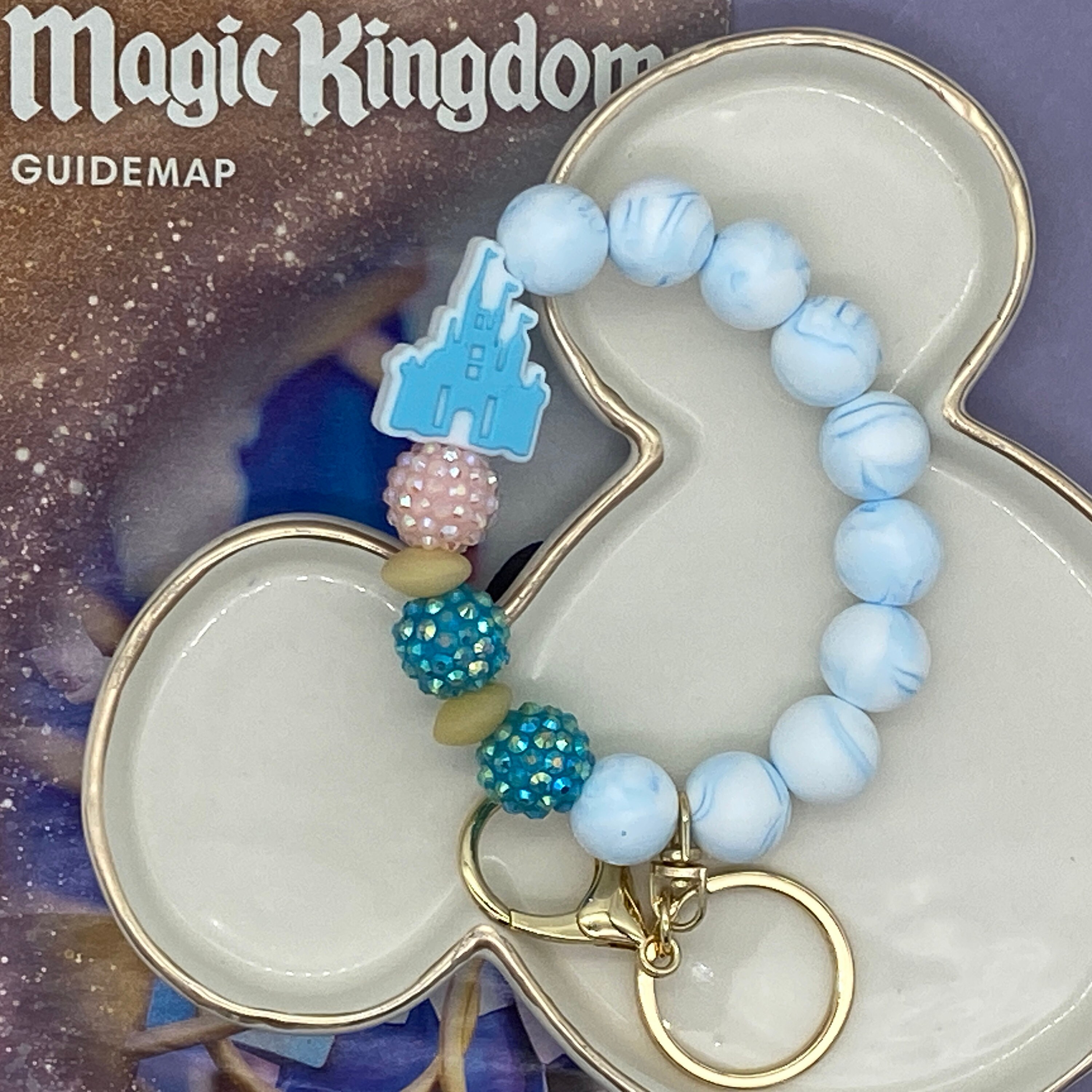 4 Parks Magic World Castle Crystal + Silicone Beaded Wristlet Key Fob