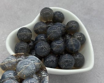 Jelly Glitter Charcoal Black 15mm Silicone Beads, Round Silicone Bead, Wholesale beads