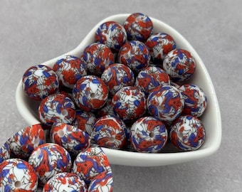 Web Slinger Web Printed 15mm Silicone Beads, Round Silicone Bead, Wholesale beads
