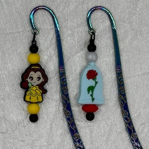 Beauty Princess Rose Silicone Beaded and Rainbow Metal Bookmark