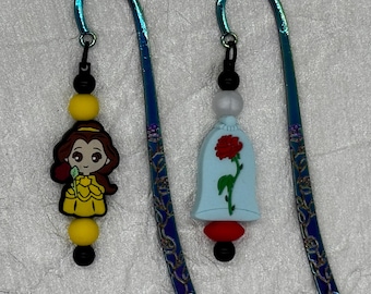 Beauty Princess Rose Silicone Beaded and Rainbow Metal Bookmark