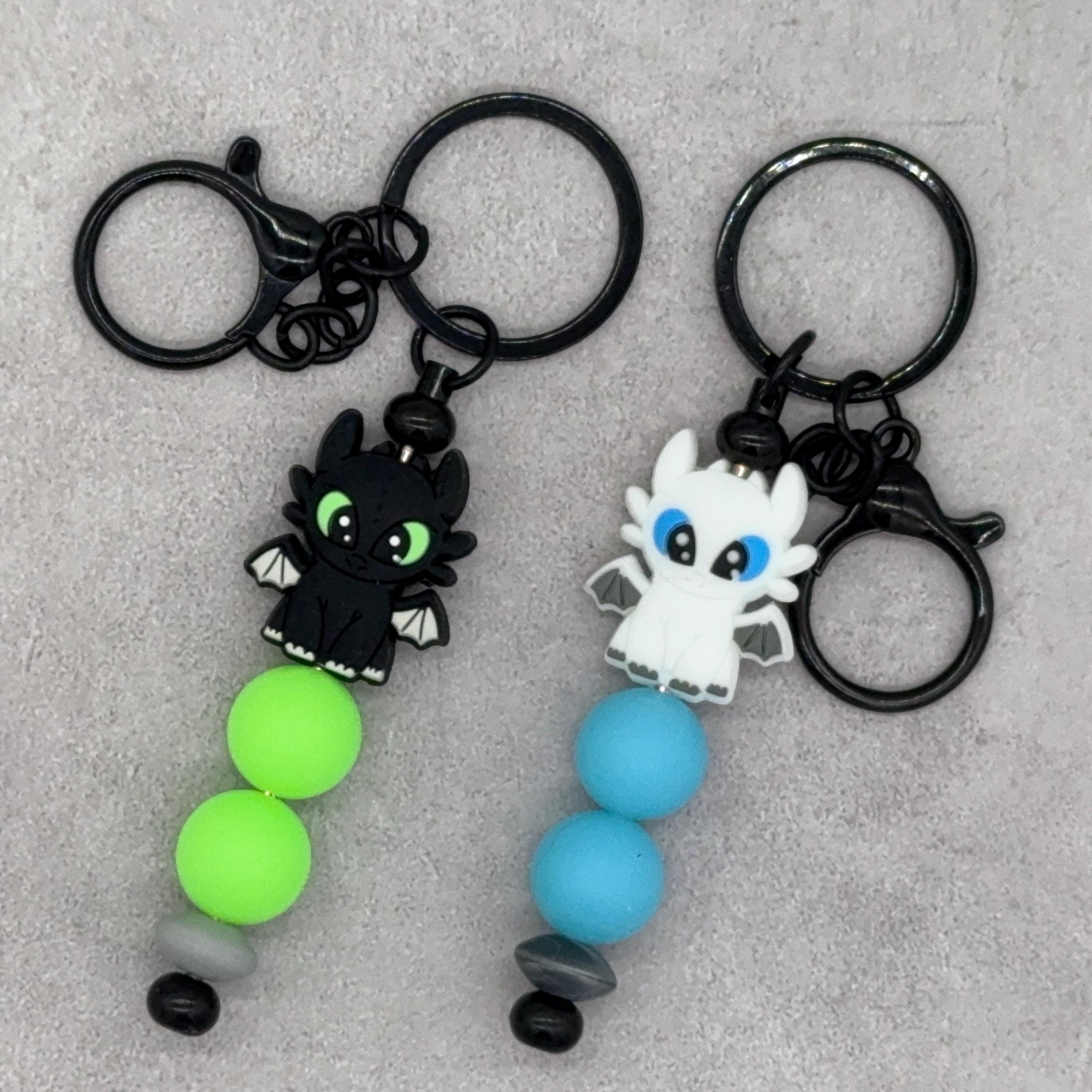Night Dragon + Light Dragon Silicone Beaded Bar Keychain