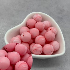 Perline in silicone rosso marmo, rosa scuro da 15 mm, perline rotonde in silicone, perline all'ingrosso