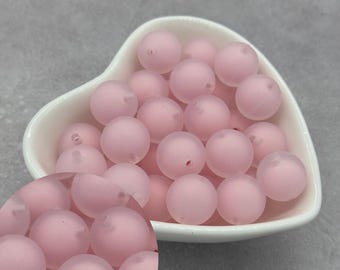 Frosted Candy Pink 15mm Silicone Beads, Round Silicone Bead, Wholesale beads