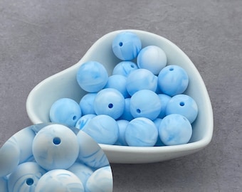 Marble Blue 15mm Silicone Beads, Round Silicone Bead, Wholesale beads