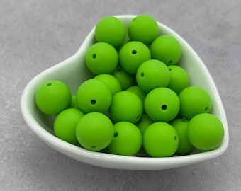 Green Apple 15mm Silicone Beads, Round Silicone Bead, Wholesale beads