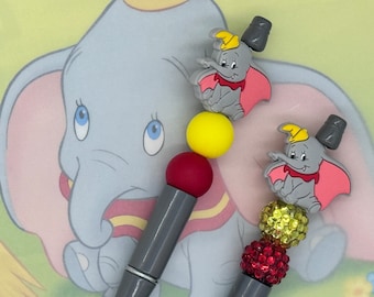 Stylo en silicone Flying Elephant + strass