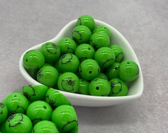 Mean One Yellow Eyes Glossy Printed 15mm Silicone Beads, Horizontal Hole Round Silicone Bead, Wholesale beads
