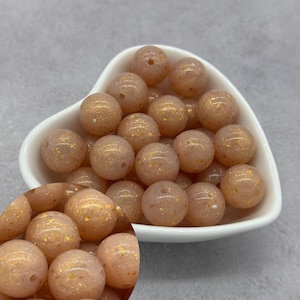 Confetti Glitter Gold 15mm Glossy Silicone Beads, Round Silicone Bead, Wholesale beads