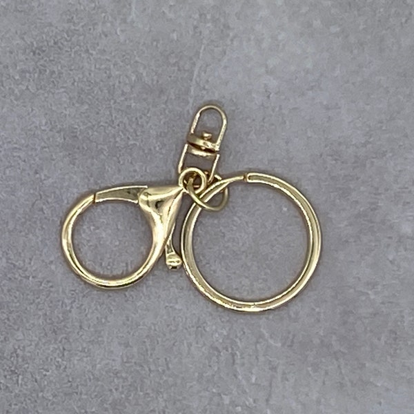 Gold Split Ring and Lobster Clasp with Extension Chain for Key Ring, All in One