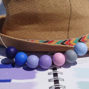 Limited handmade necklace, Colorful beads necklace, Pastel necklace, Wooden beaded necklace, Blue Wooden Beads, Short necklace, Hand-painted