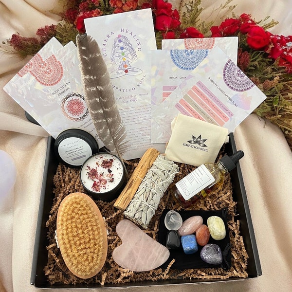 Chakra Healing gift box, Yoga Gift, Spirtual, meditation, chakra Balancing Gift,Gift for Her, Self Care Gift,Birthday Gift, Healing Crystals