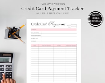 Seguimiento de pagos con tarjeta de crédito, Planificador de gastos de pago de pagos imprimible, Gastos financieros de tarjetas de crédito, Planificador de seguimiento de pagos de deudas