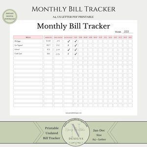 Monthly Bill Tracker, Printable Bill Pay Tracker, Yearly Bill Pay, Expense Tracker List, Printable Monthly Bill Payment, A4/Letter/PDF