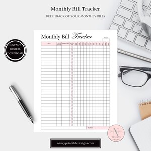 Monthly Bill Tracker, Monthly Bill Planner, Monthly Expenses, Digital Bills Tracker Sheet, Bill Tracker, Instant Download