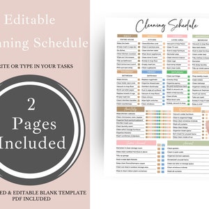 Editable Cleaning Checklist, Printable Cleaning List, Cleaning Schedule, House Cleaning Schedule, Cleaning Planner, Cleaning Tracker,