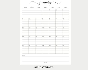 May include: A printable 2026 and 2027 lined and unlined calendar in portrait format. The calendar features a January monthly view with a Sunday start. The text "2026 & 2027 LINED & UNLINED CALENDAR" is at the top. The calendar is 8.5 x 11 inches.