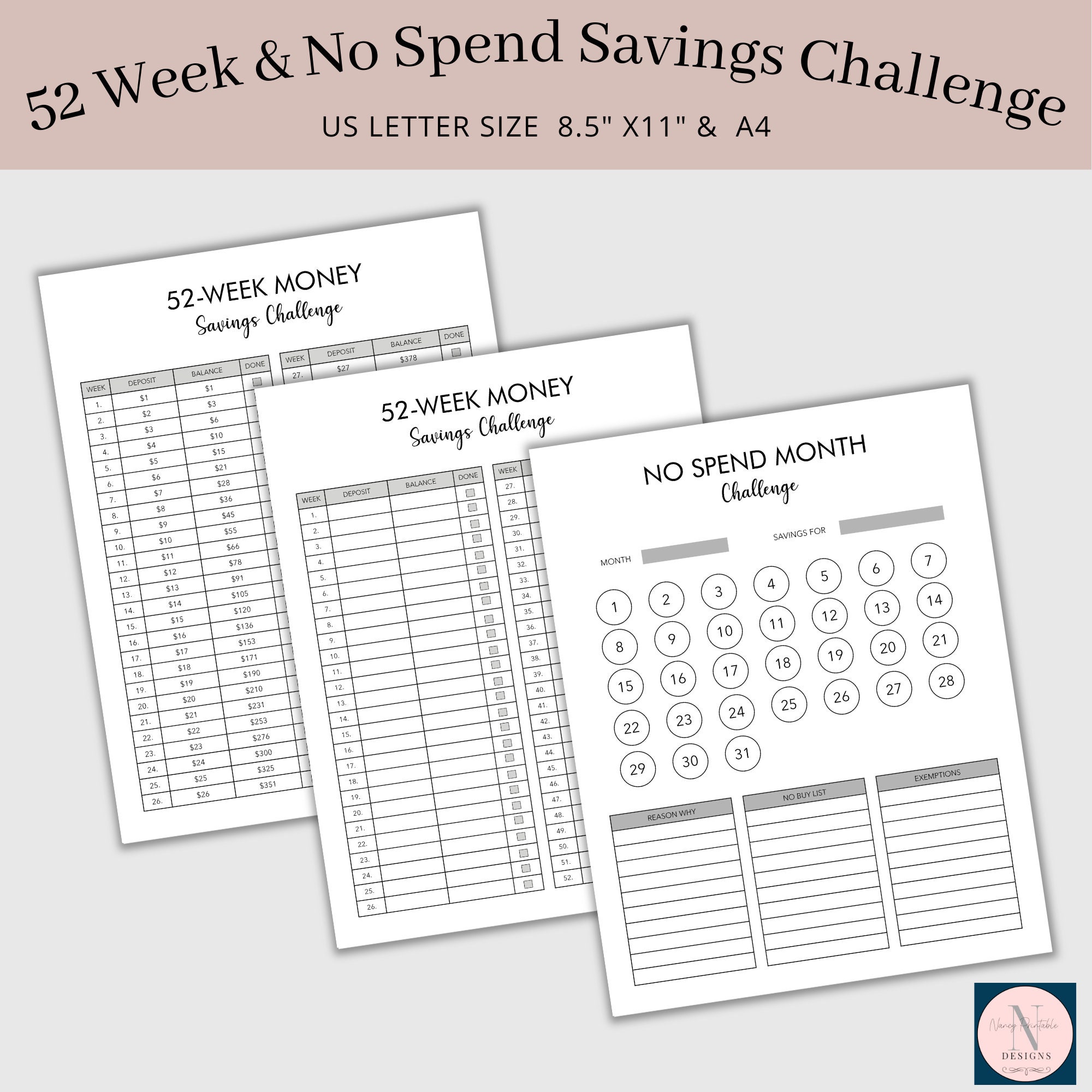 Saving Challenge Printable Money Saving Binder 52 Week - Etsy