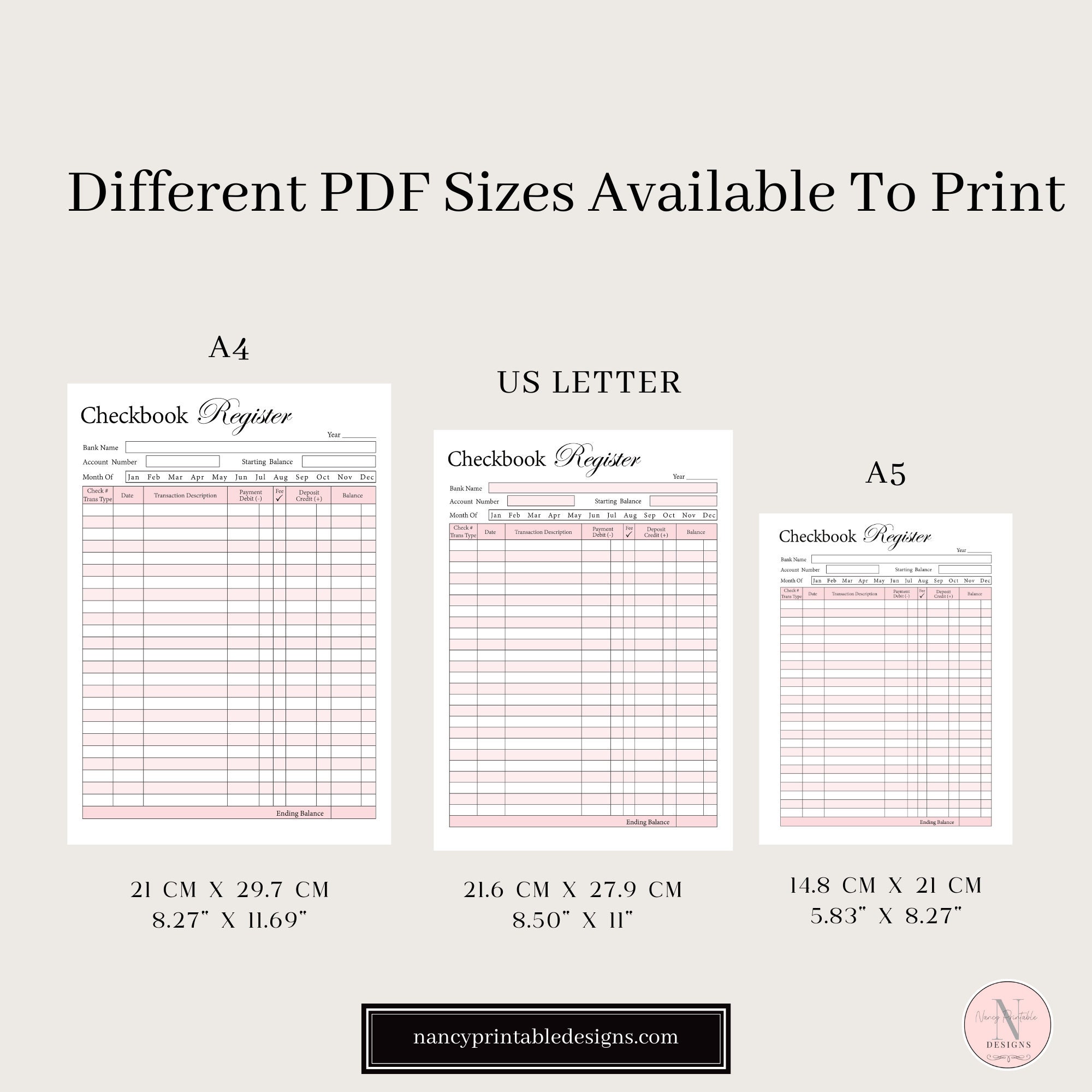 Financial Printable Register Printable Checkbook Register Template, Finance Log, Expense Tracker ...