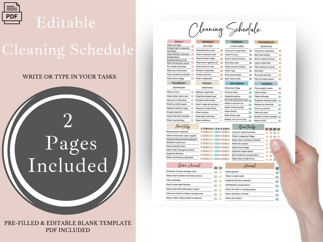 Editable Cleaning Checklist, Printable Cleaning List, Cleaning Schedule ...