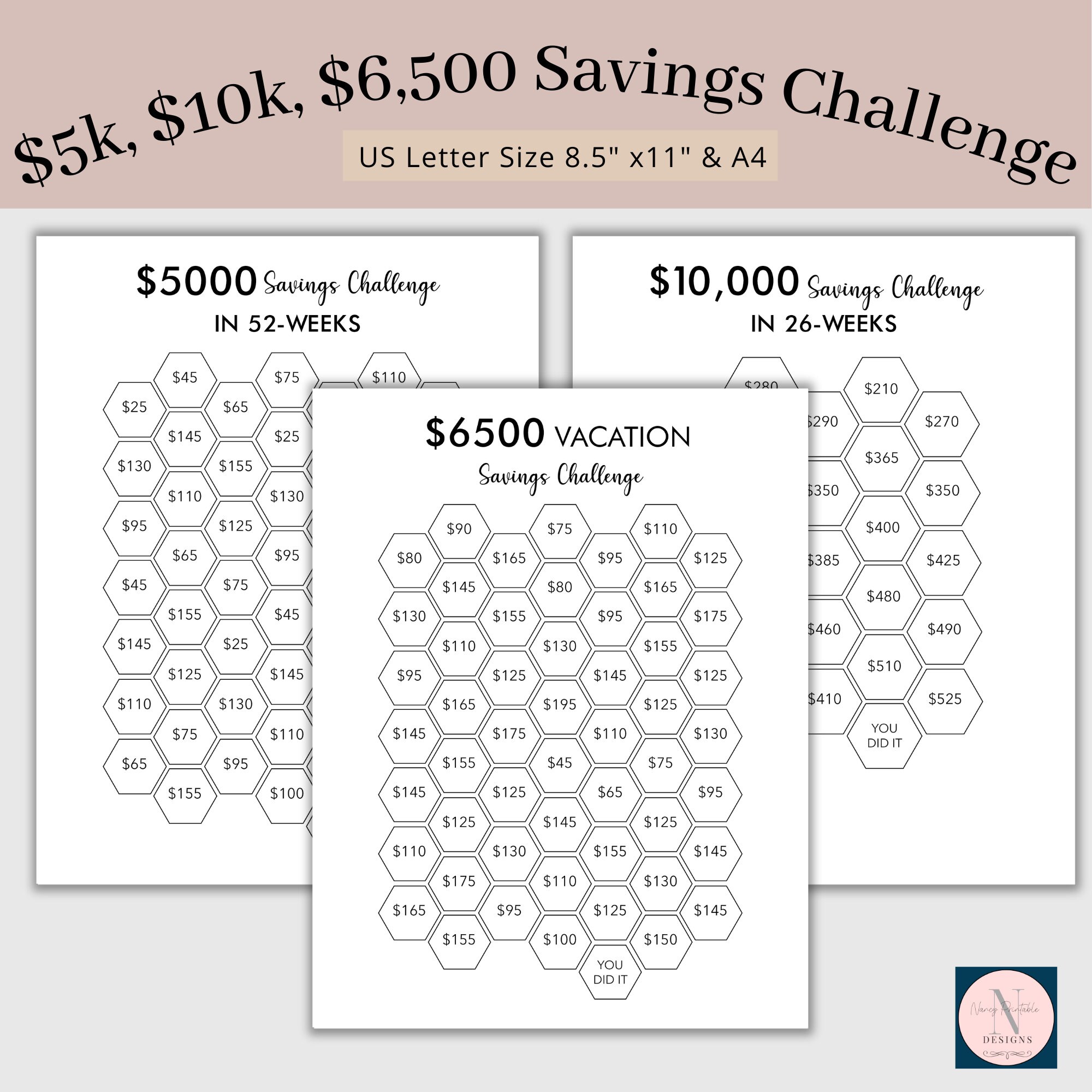Saving Challenge Printable, Money Saving Binder, 52 Week Challenge ...